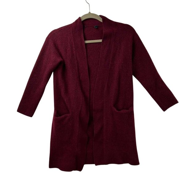 Theory Women's XS Burgundy Cardigan 100% Cashmere Long Sleeve Pockets Sweater - Picture 2 of 13